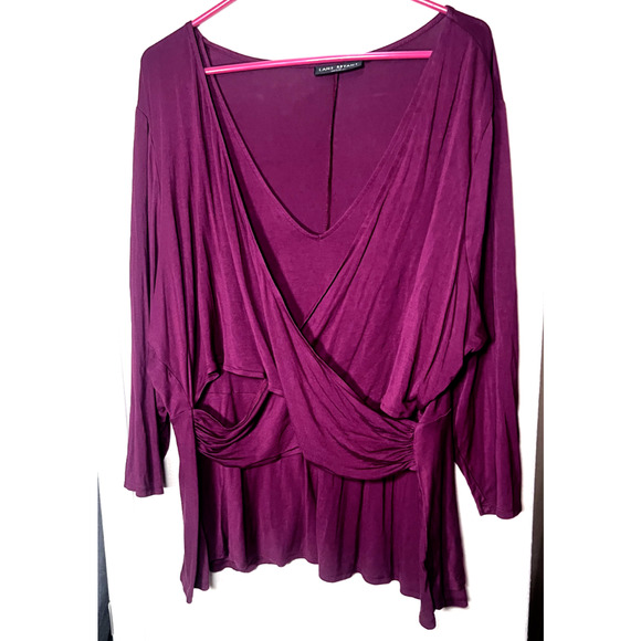 LANE BRYANT Womens Criss Cross Wrap Top Blouse Size 22/24 Burgundy Purple - Picture 1 of 8